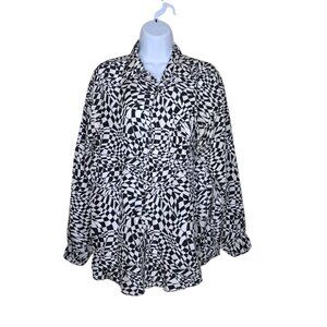 Vintage 80s Geometric Funky Button Up Silk Shirt Mens M Black Oversized